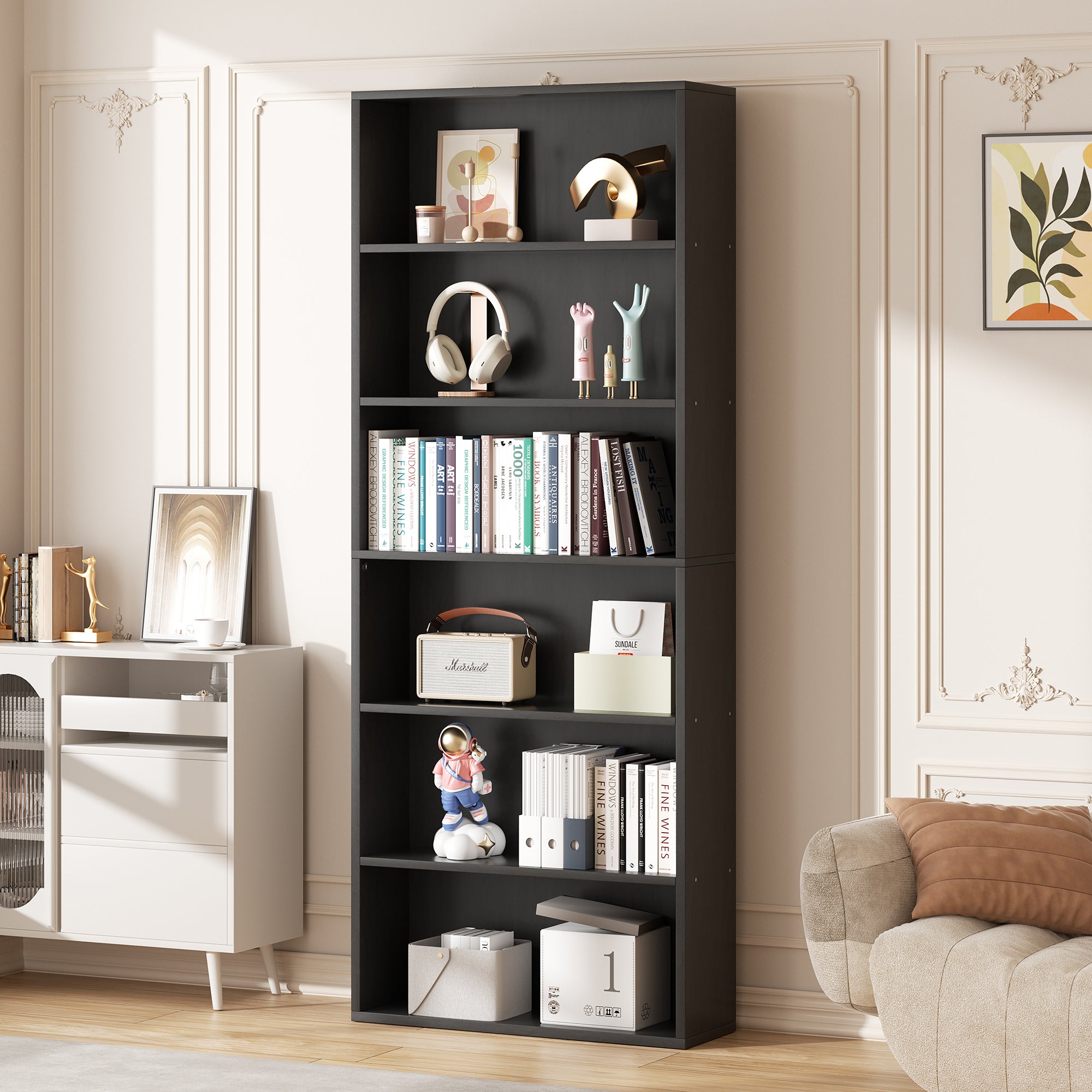 Vongrasig 6-Tier Open Bookcase and Bookshelf, Floor Standing Wood Display Storage Shelves 71 Inch Tall Bookcase Home Decor Furniture for Home Office, Living Room, Bed Room