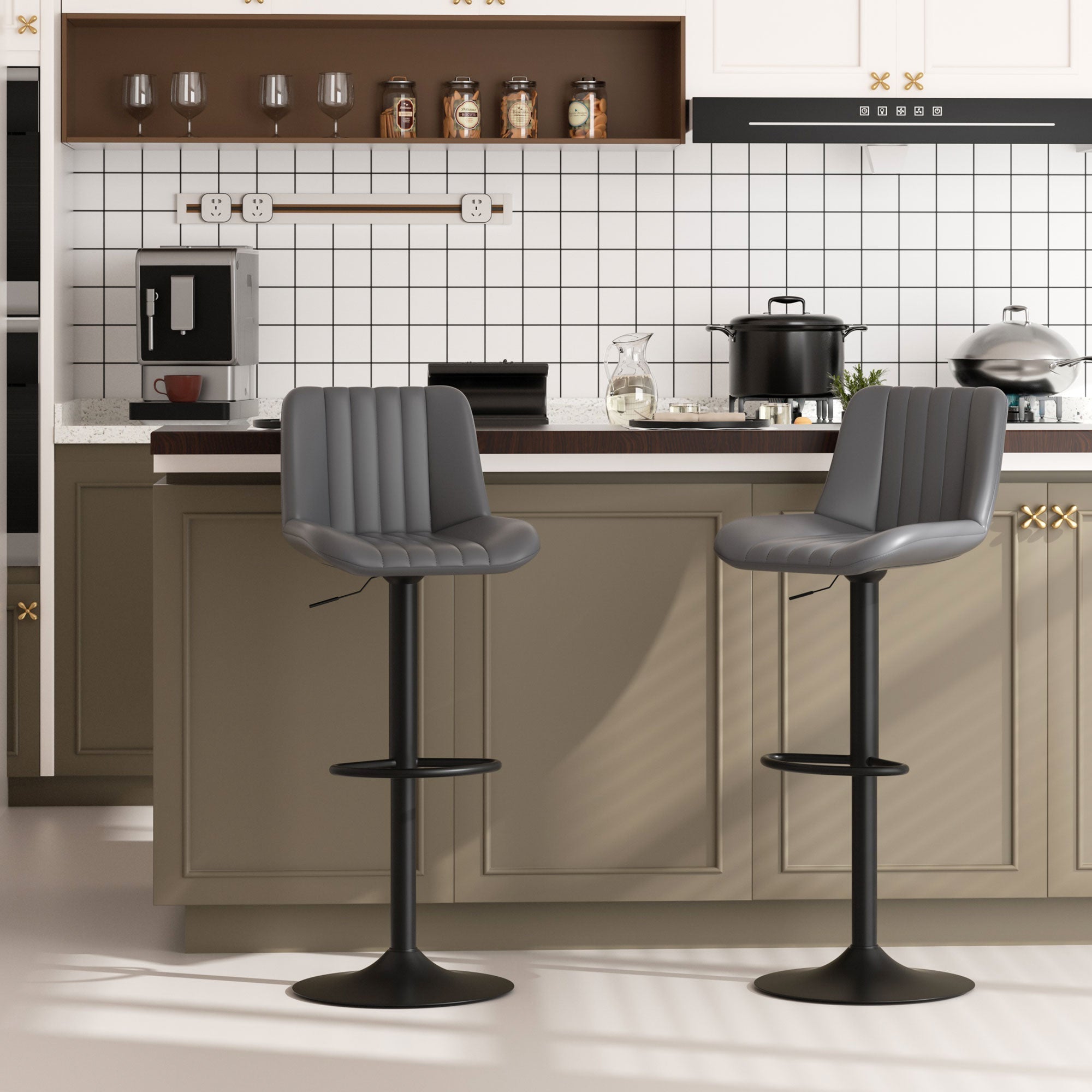 Walsunny Bar Stools Set of 2,Adjustable Leather Counter Height with High Backrest,Bar Chairs for Kitchen Island Dining£¬Room Bar (7562958831792)