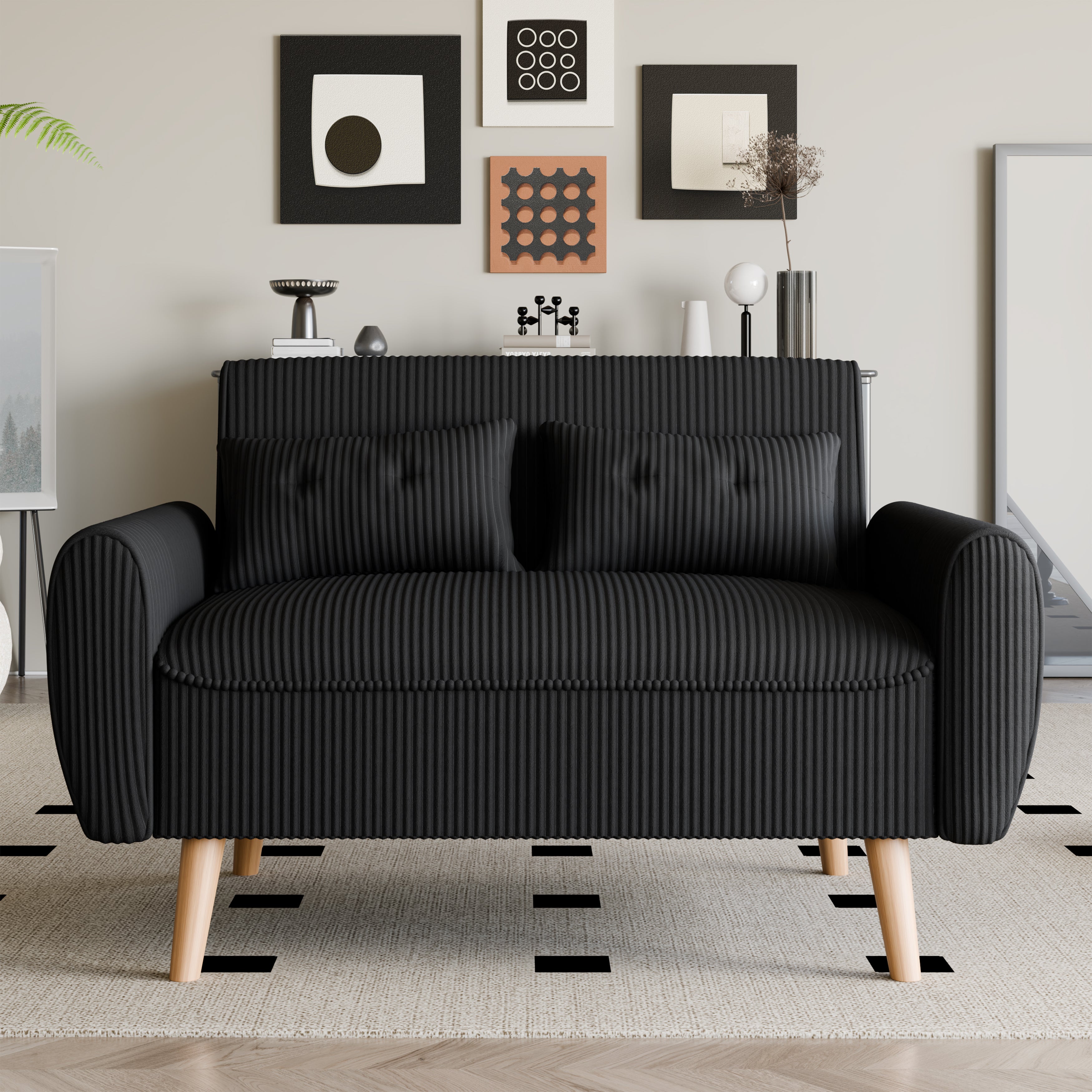 Vongrasig 48" Small Modern Loveseat Sofa, Mid Century Soft Corduroy Fabric 3-Seat Sofa Couch Tufted with Back Cushions and Tapered Legs for Living Room, Bedroom and Small Space