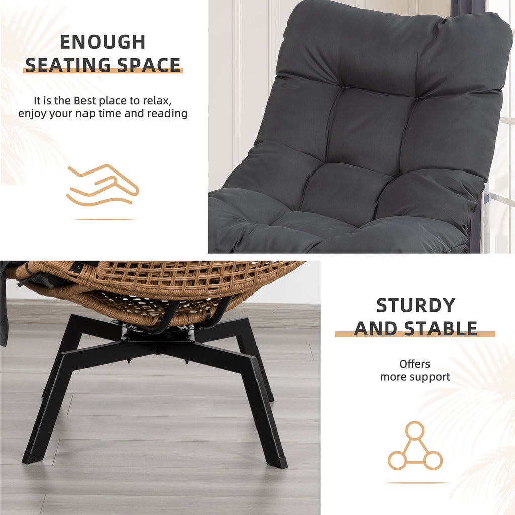 Vongrasig Swivel Wicker Chair PE Rattan Chair with Cushion, Oversized Patio Lounge Chair for Outdoor, Indoor, Balcony, Backyard, Garden, Living Room