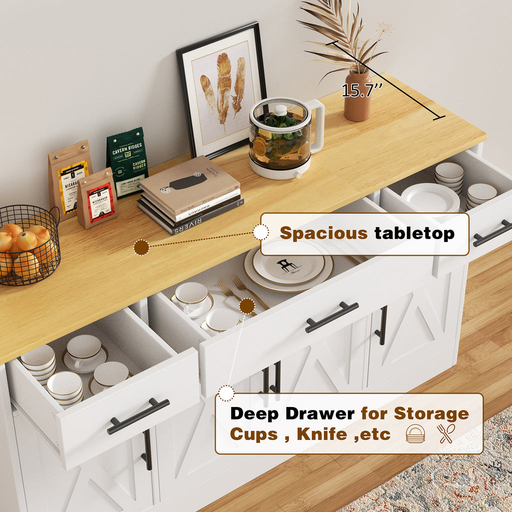 Vongrasig Buffet Cabinet with Storage, Farmhouse Coffee Bar Cabinet with Drawers, 53” Large Modern Sideboard Buffet with Adjustable Shelves for Kitchen, Dining Room