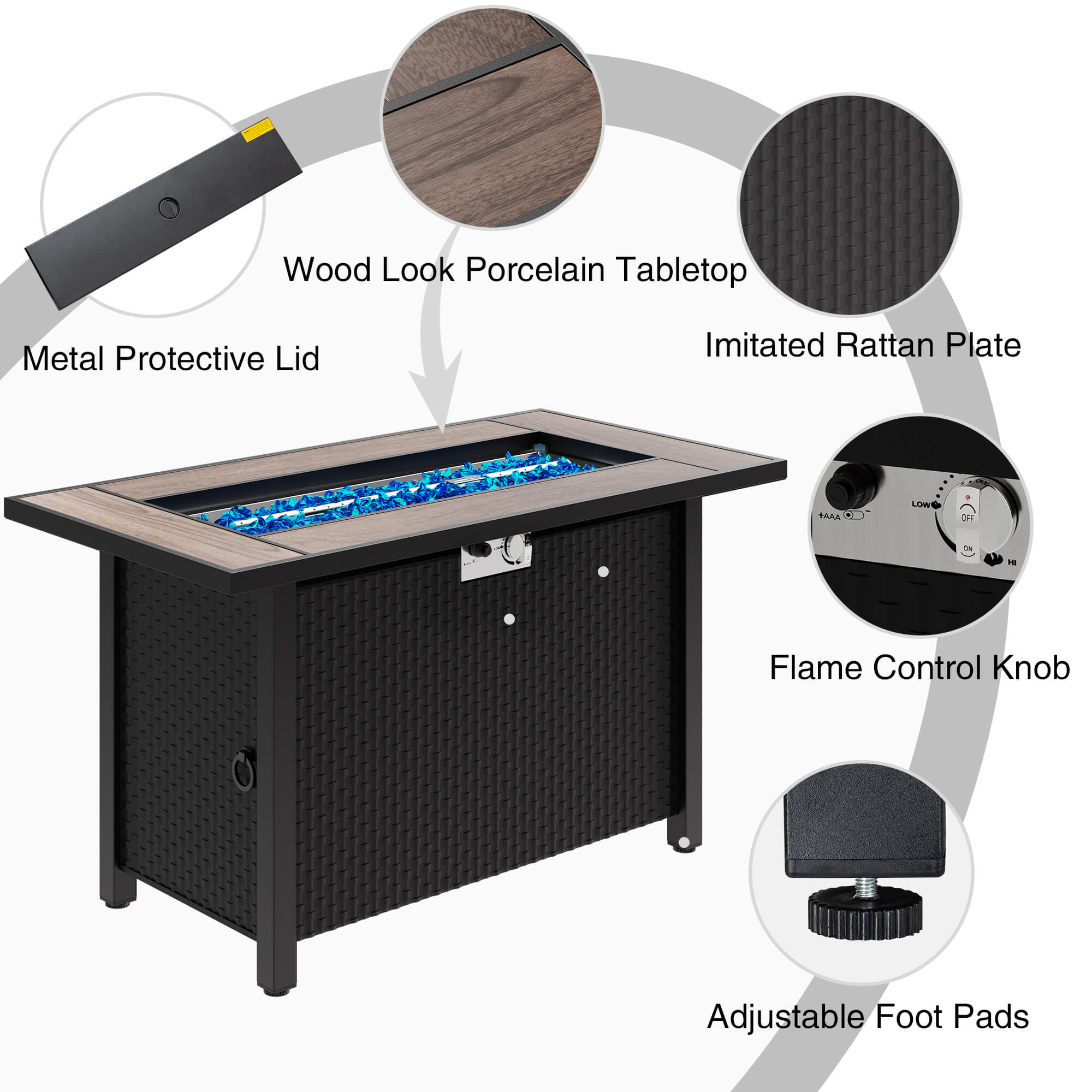 Vongrasig 45" Propane Fire Pit Table 50,000 BTU Steel Gas Fire Pit