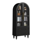 Vongrasig 71" Tall Arched Kitchen Pantry Storage Cabinet with Glass Doors, 2 Large Drawers, 6-Tier Tall Rustic Wood Cupboard Locker for Kitchen, Dining Room, Living Room, Bathroom,Black