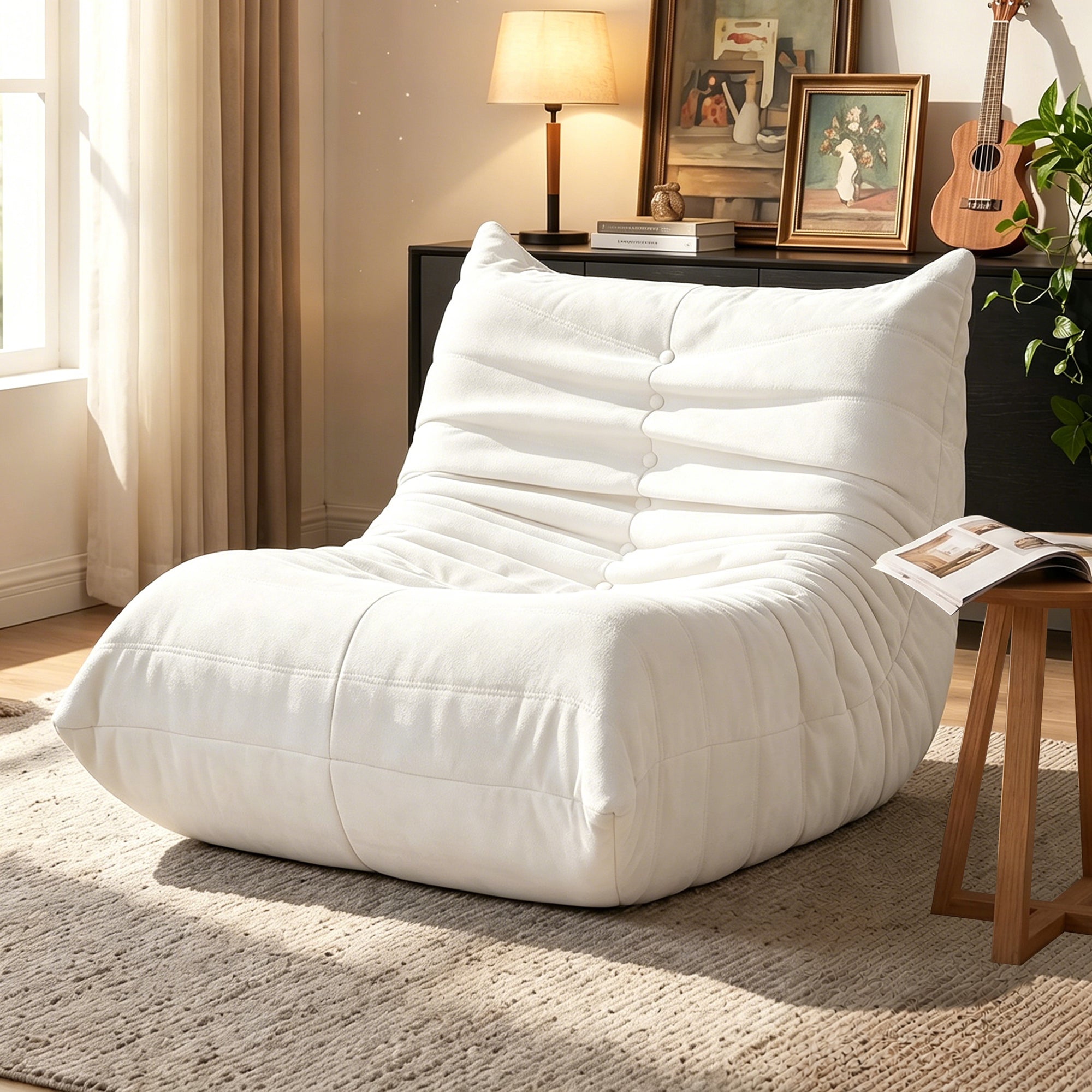 Vongrasig Bean Bag Chair for Adults, Line Fabric Lazy Sofa Couch, Memory Foam Filled Bean Bag Lounge Chair Perfect for Living Room, Bedroom and Office