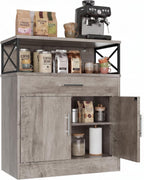 Vongrasig Farmhouse Coffee Bar Cabinet, Small Sideboard Buffet with Storage, Modern Kitchen Storage Cabinet with 1 Drawer and 2 Doors for Kitchen, Dining Room
