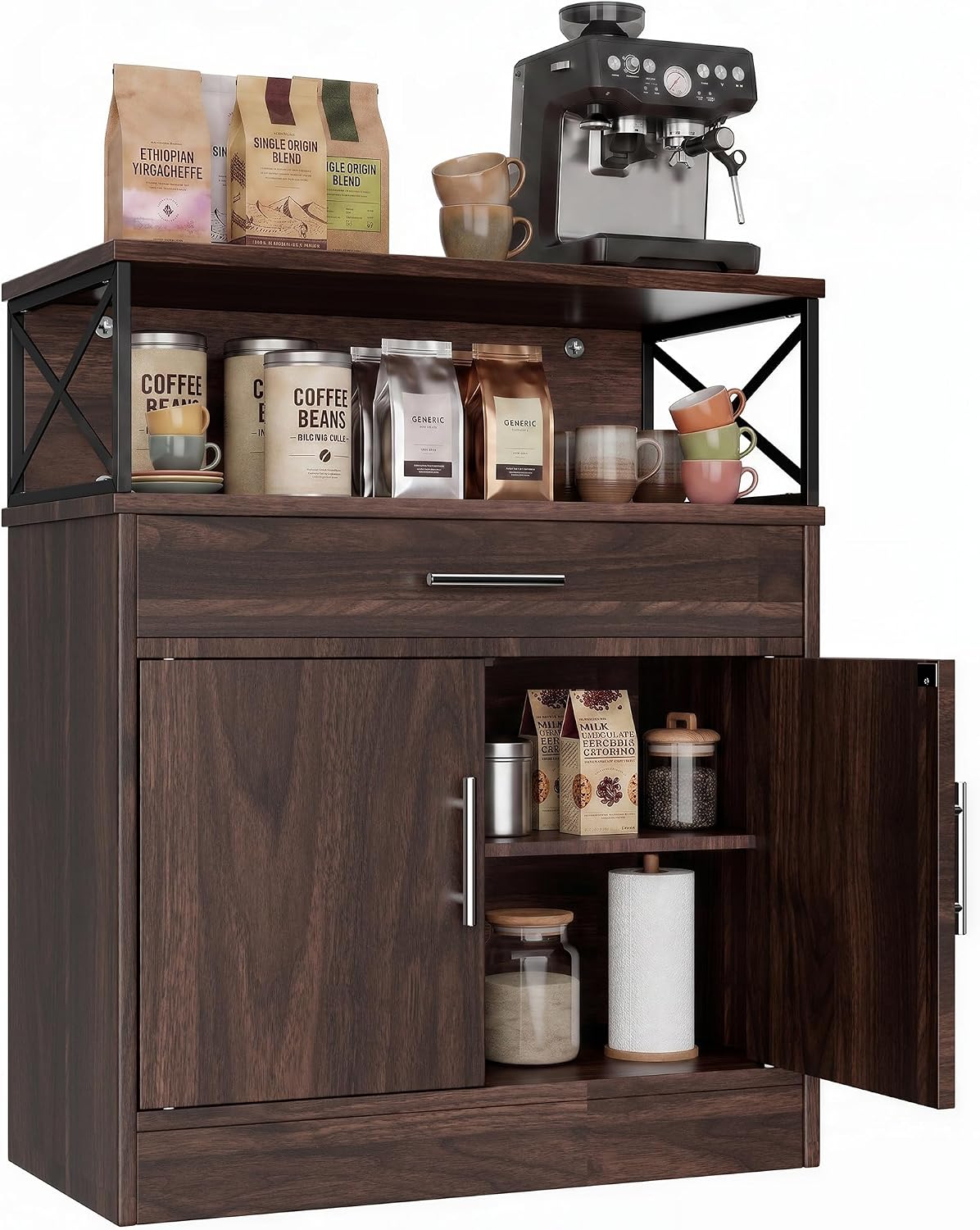 Vongrasig Farmhouse Coffee Bar Cabinet, Small Sideboard Buffet with Storage, Modern Kitchen Storage Cabinet with 1 Drawer and 2 Doors for Kitchen, Dining Room