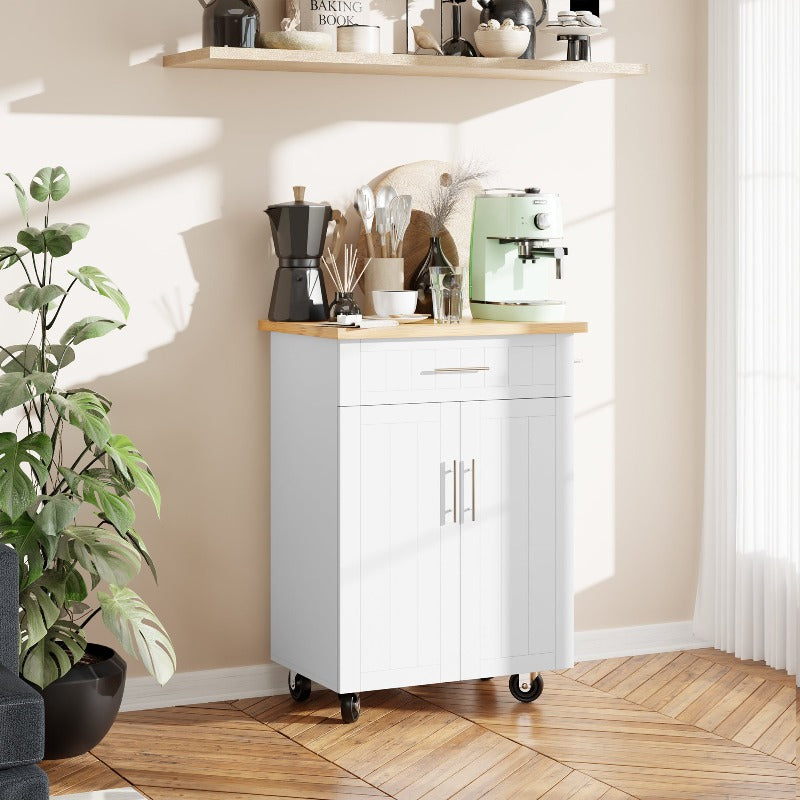 Walsunny 26 Rolling Kitchen Island with Solid Wood Top#color_white
