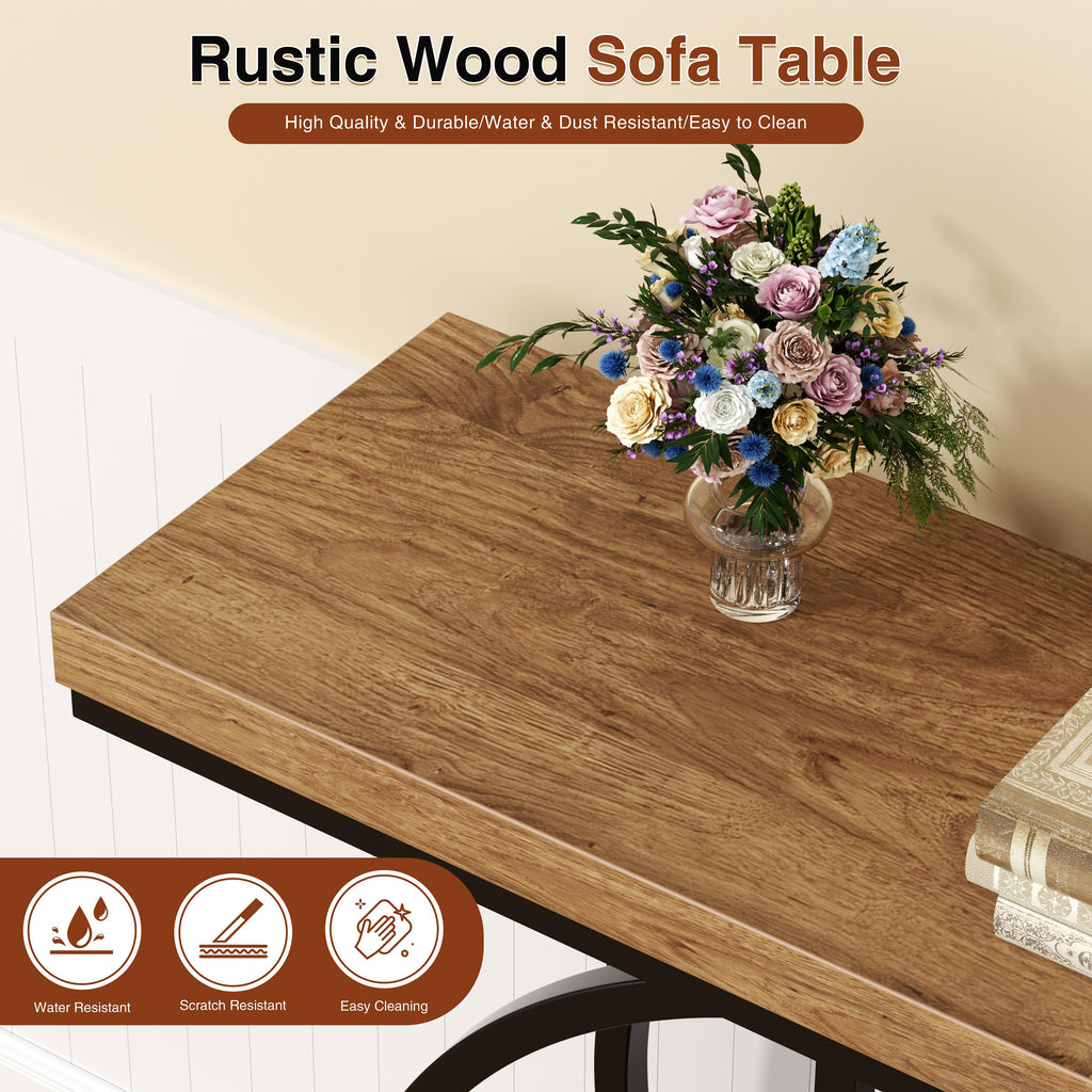 Vongrasig Console Table with Circle Base, Industrial Narrow Entryway Table with Storage, 4-Tier Wood Sofa Table for Living Room, Hallway