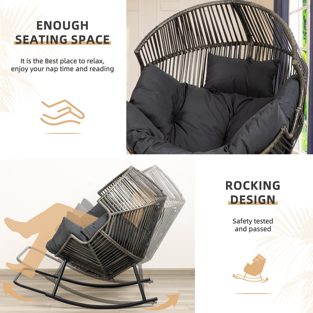 Vongrasig Outdoor Wicker Egg Chair PE Rattan Chair with Cushion, Oversized Patio Lounge Chair for Outdoor, Indoor, Balcony, Backyard, Garden