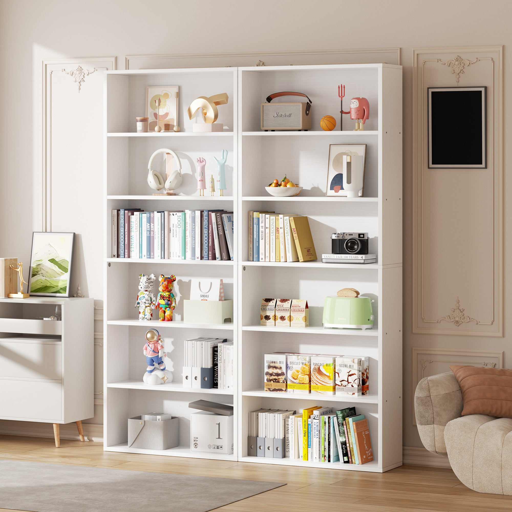 Vongrasig 6-Tier Open Bookcase and Bookshelf, Floor Standing Wood Display Storage Shelves 71 Inch Tall Bookcase Home Decor Furniture for Home Office, Living Room, Bed Room