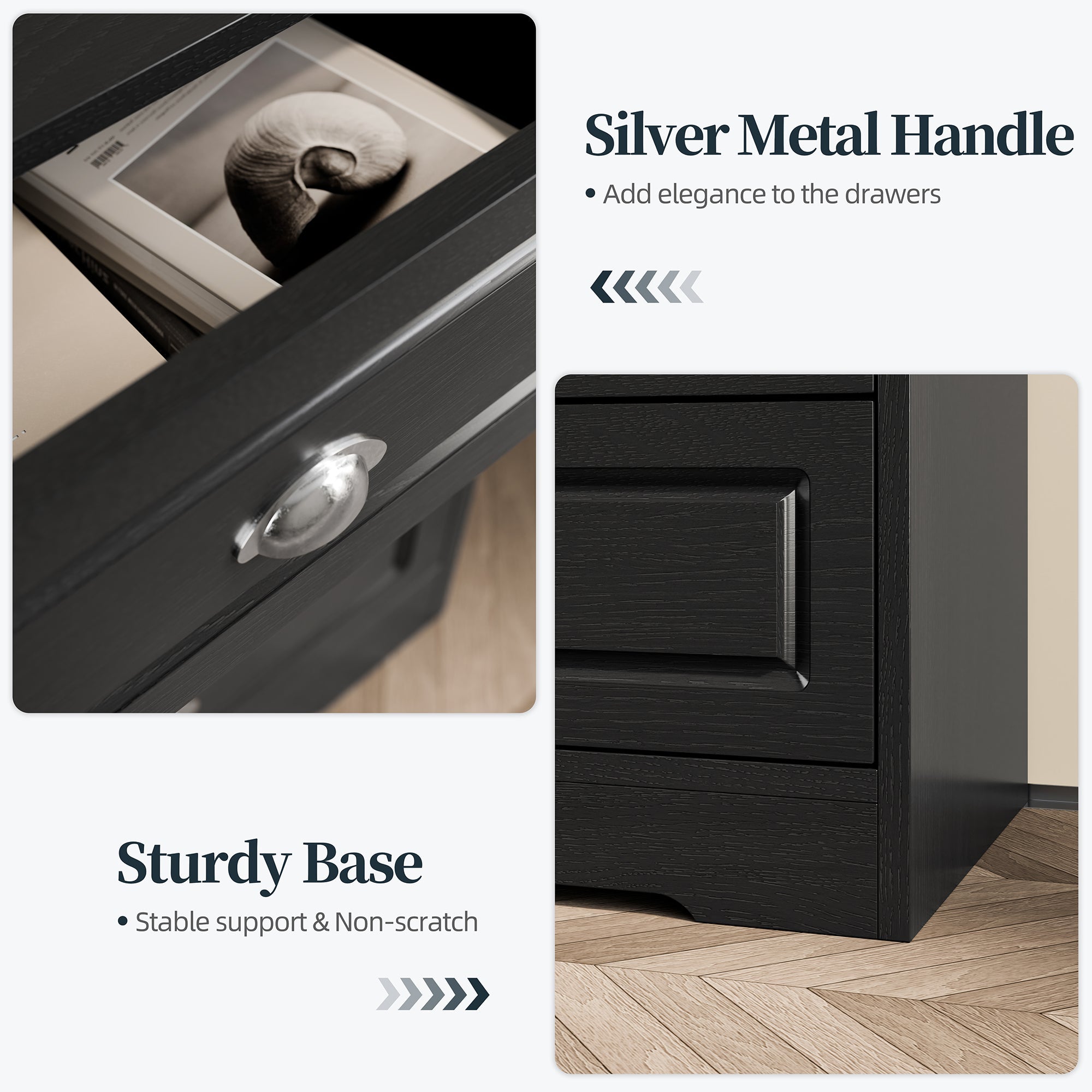 Walsunny 9 Drawer Double Dresser Black Wooden Wide Chest of Drawers with Metal Handles Storage Organizer Dresser Nursery Dresser for Living Room Hallway (7504222027952)