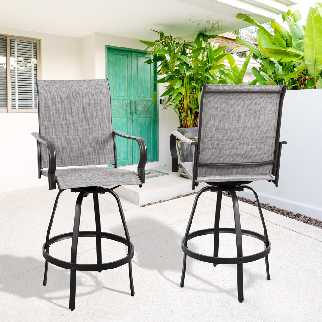Vongrasig 2 Piece Patio Swivel Bar Chairs, All Weather Metal Textile High Swivel Bar Stools Chairs, Outdoor High Top Bistro Set for Backyard, Lawn Garden, Balcony
