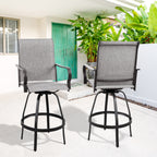 Vongrasig 2 Piece Patio Swivel Bar Chairs, All Weather Metal Textile High Swivel Bar Stools Chairs, Outdoor High Top Bistro Set for Backyard, Lawn Garden, Balcony