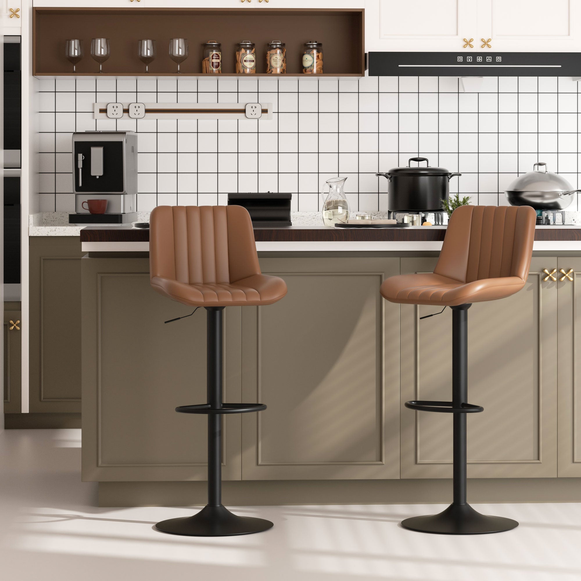 Walsunny Bar Stools Set of 2,Adjustable Leather Counter Height with High Backrest,Bar Chairs for Kitchen Island Dining£¬Room Bar (7562958831792)