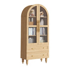 Vongrasig 71" Tall Arched Kitchen Pantry Storage Cabinet with Glass Doors, 2 Large Drawers, 6-Tier Tall Rustic Wood Cupboard Locker for Kitchen, Dining Room, Living Room, Bathroom,Natural