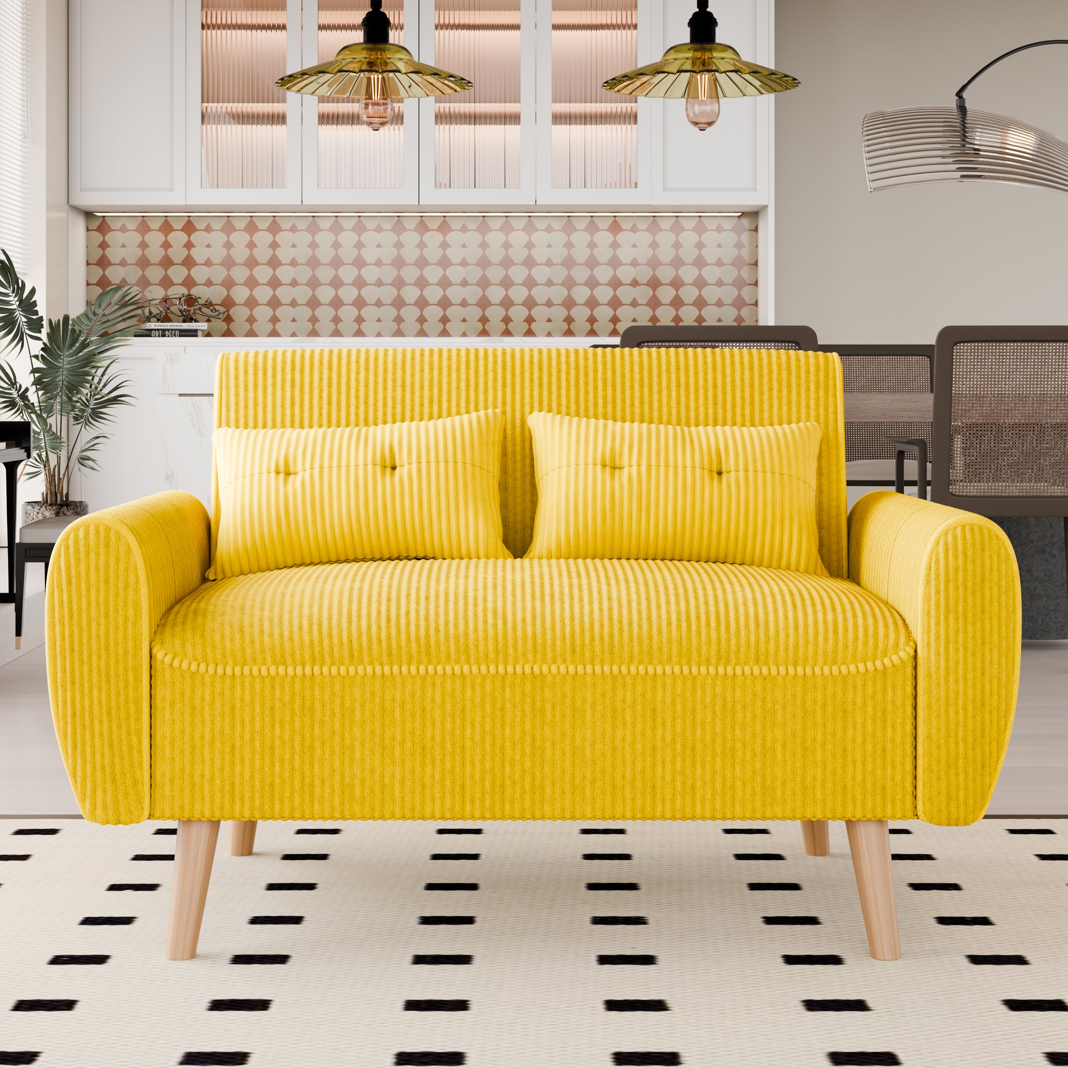 Vongrasig 48" Small Modern Loveseat Sofa, Mid Century Soft Corduroy Fabric 3-Seat Sofa Couch Tufted with Back Cushions and Tapered Legs for Living Room, Bedroom and Small Space
