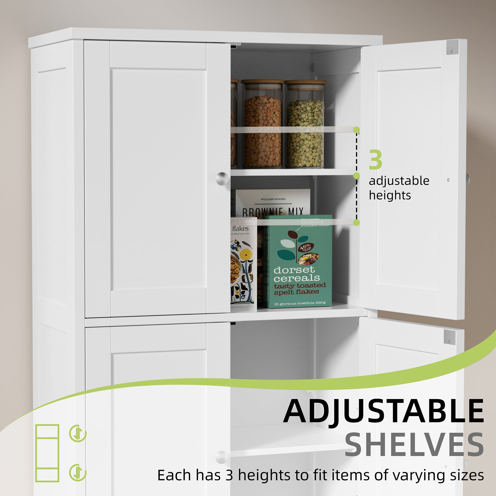 Vongrasig Bathroom Storage Cabinet, Modern Floor Cabinet with Storage, Adjustable Shelves, Freestanding Cabinet for Bthroom, Living Room, Entryway