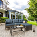 Vongrasig 3 Pieces Patio Furniture Sets, All-Weather Wicker Outdoor Sofa Couch Sectional Set, Small Conversation Set for Patio, Garden w/Cushion, Glass Table
