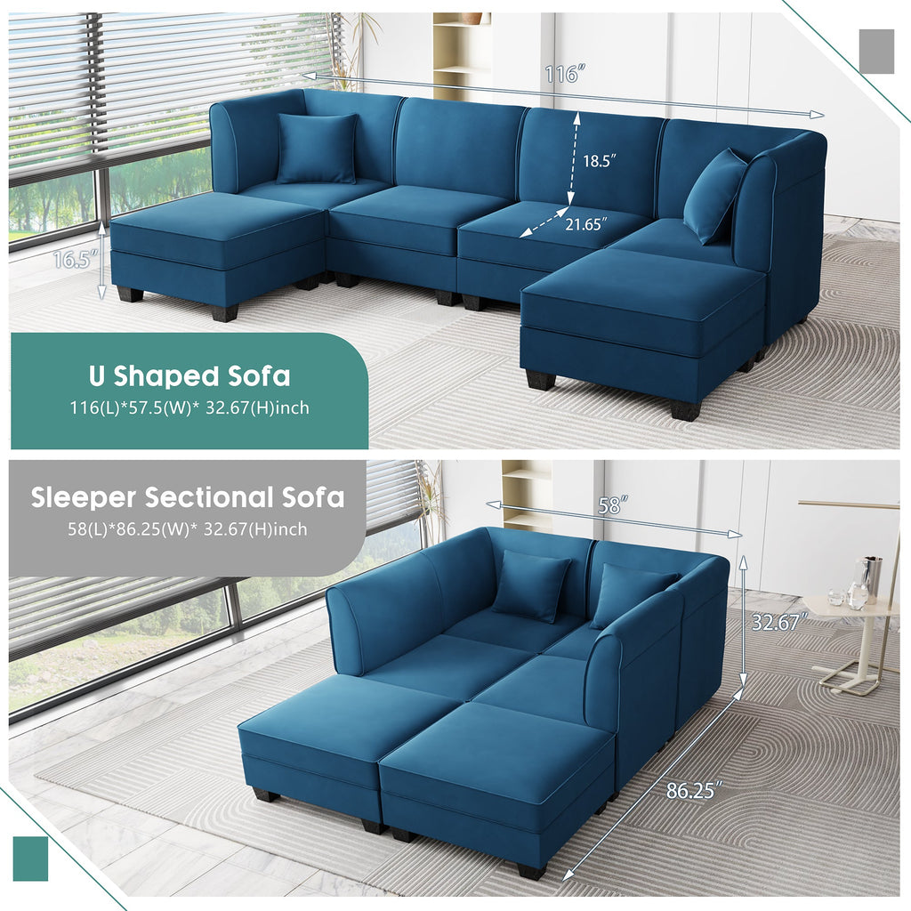 Walsunny  U-Shape Convertible Sectional Sofa Couch with 6 Seats
#color_blue