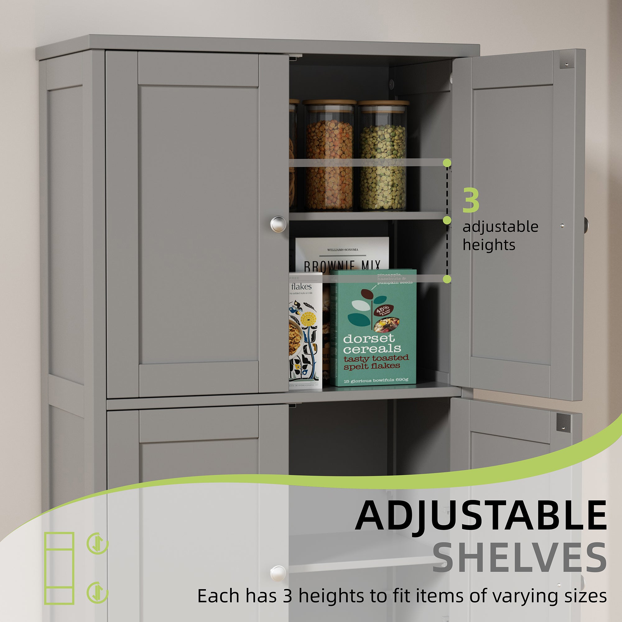 Vongrasig Bathroom Storage Cabinet, Modern Floor Cabinet with Storage, Adjustable Shelves, Freestanding Cabinet for Bthroom, Living Room, Entryway