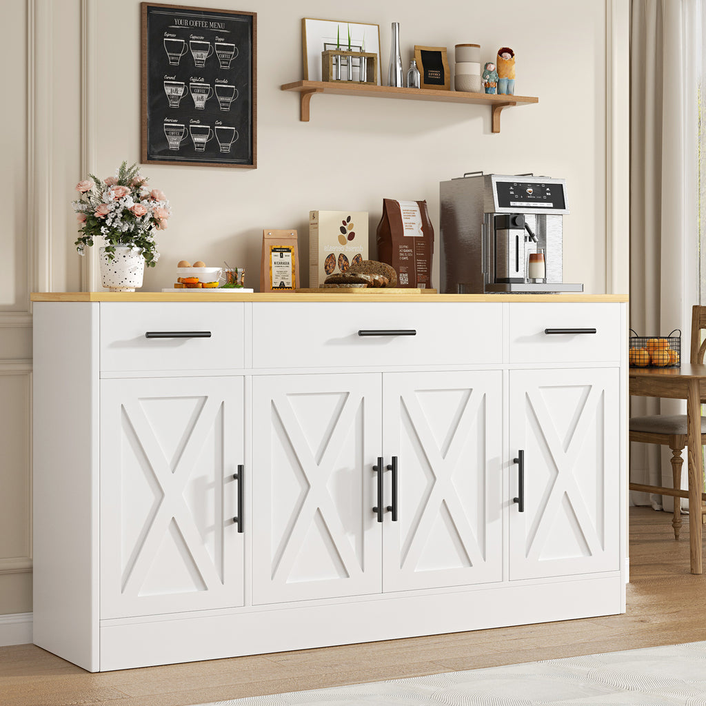 Vongrasig Buffet Cabinet with Storage, Farmhouse Coffee Bar Cabinet with Drawers, 53” Large Modern Sideboard Buffet with Adjustable Shelves for Kitchen, Dining Room