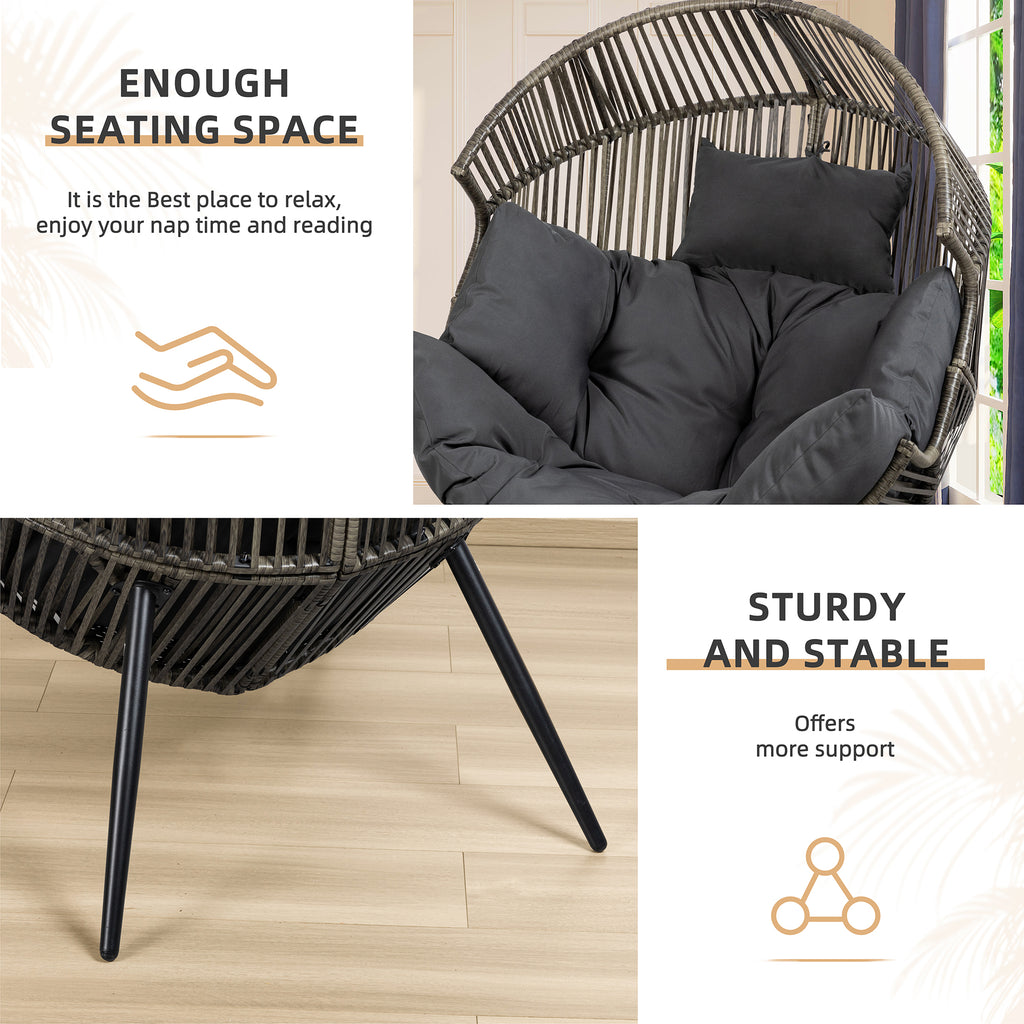 Vongrasig Outdoor Wicker Egg Chair PE Rattan Chair with Cushion, Oversized Patio Lounge Chair for Outdoor, Indoor, Balcony, Backyard, Garden