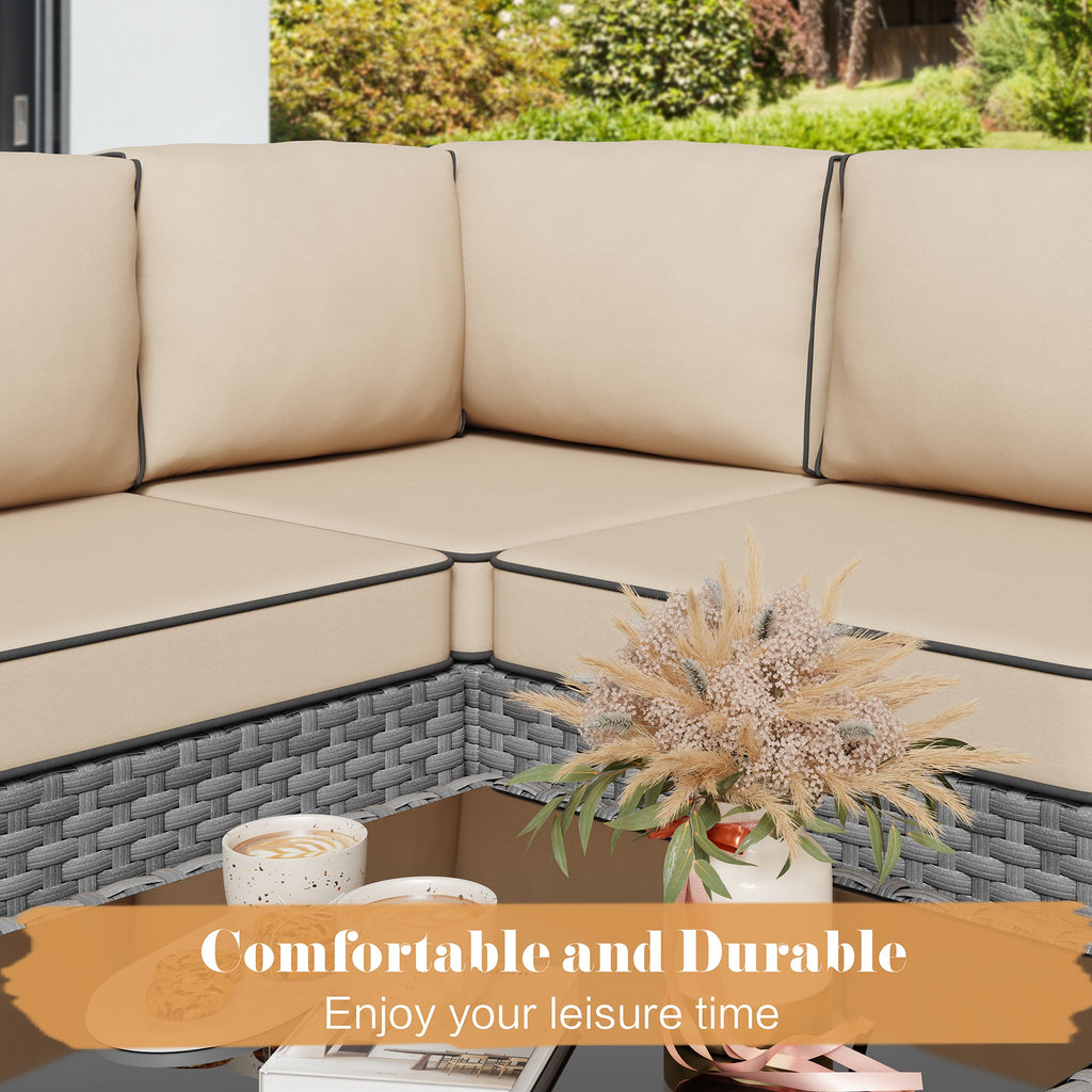 Vongrasig Patio Furniture 5 Pieces Outdoor Sectional Sofas, Sliver Wicker