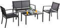 Vongrasig 4 Pieces Patio Furniture Sets,Outdoor Patio Conversation Sets with Glass Coffee Table, Small Porch Balcony Furniture, Patio Table and Chairs Set for Garden, Backyard