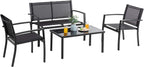 Vongrasig 4 Pieces Patio Furniture Sets,Outdoor Patio Conversation Sets with Glass Coffee Table, Small Porch Balcony Furniture, Patio Table and Chairs Set for Garden, Backyard