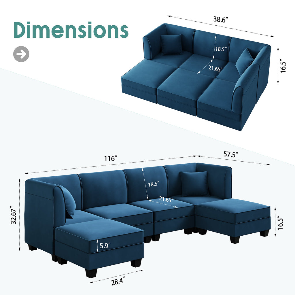 Walsunny  U-Shape Convertible Sectional Sofa Couch with 6 Seats
#color_blue