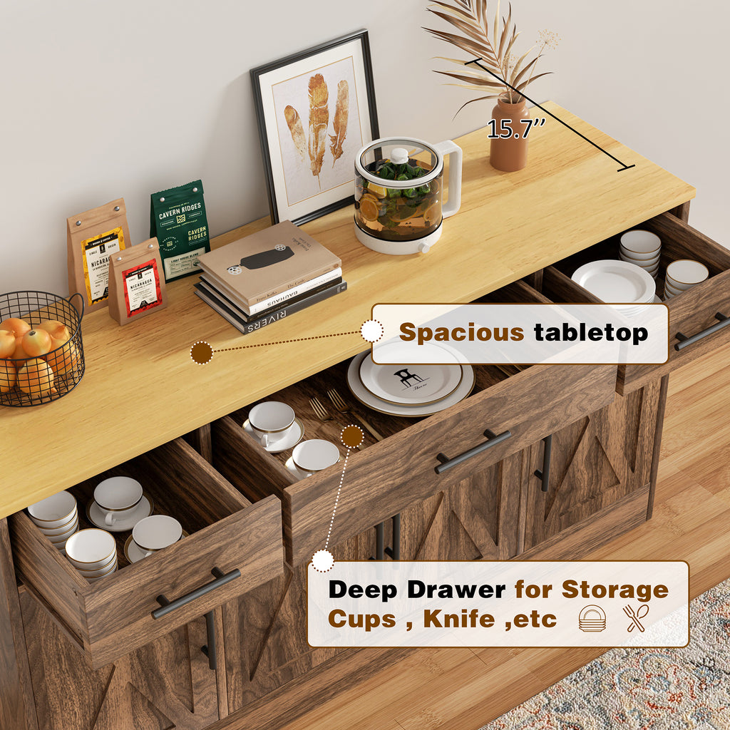 Vongrasig Buffet Cabinet with Storage, Farmhouse Coffee Bar Cabinet with Drawers, 53” Large Modern Sideboard Buffet with Adjustable Shelves for Kitchen, Dining Room