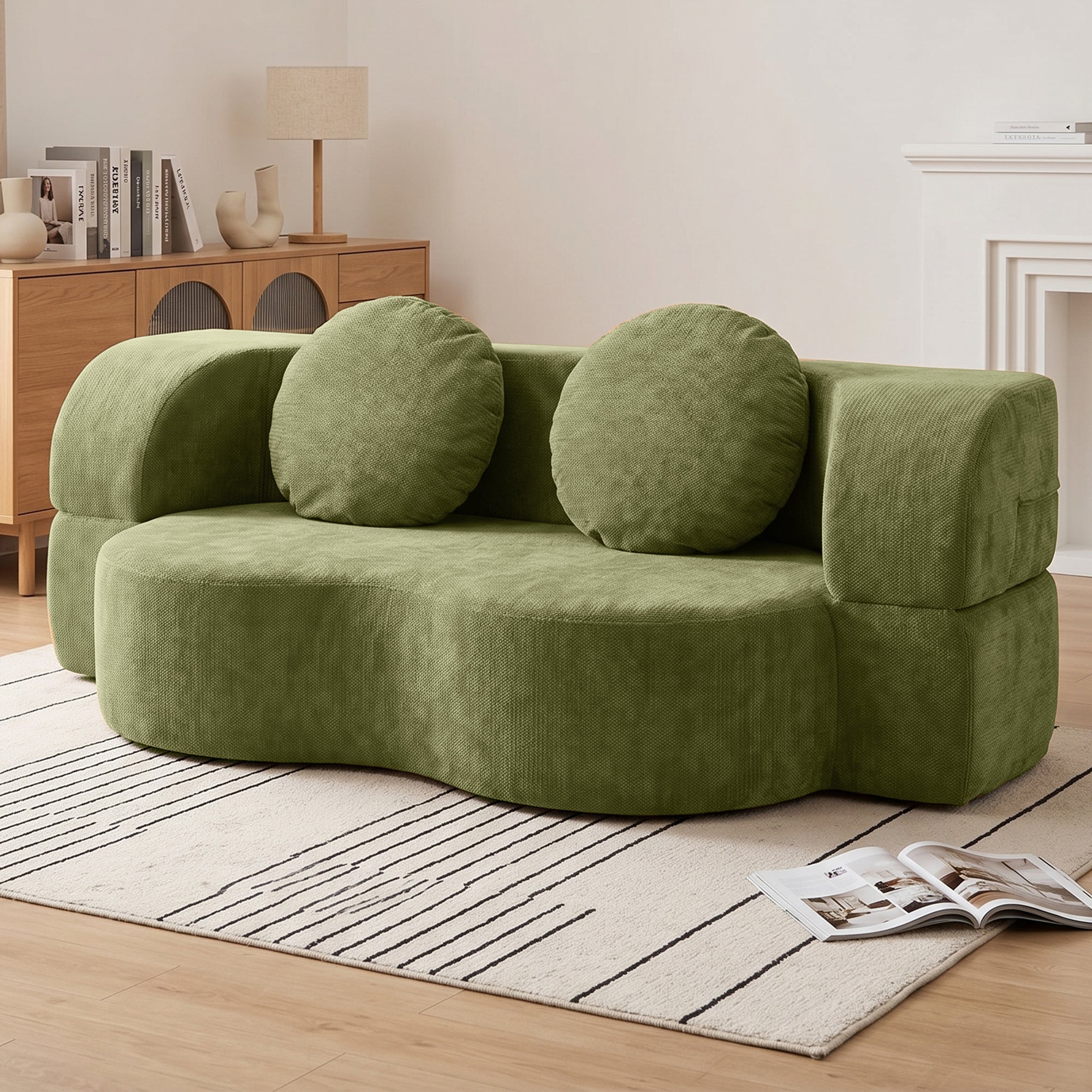 Vongrasig 77” Convertible Sofa Bed, Folding Boneless Couch, Floor Sofa 2-in-1 Curved Couch for Small Living Room, Apartment, Guest Room