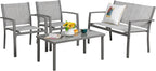 Vongrasig 4 Pieces Patio Furniture Sets,Outdoor Patio Conversation Sets with Glass Coffee Table, Small Porch Balcony Furniture, Patio Table and Chairs Set for Garden, Backyard