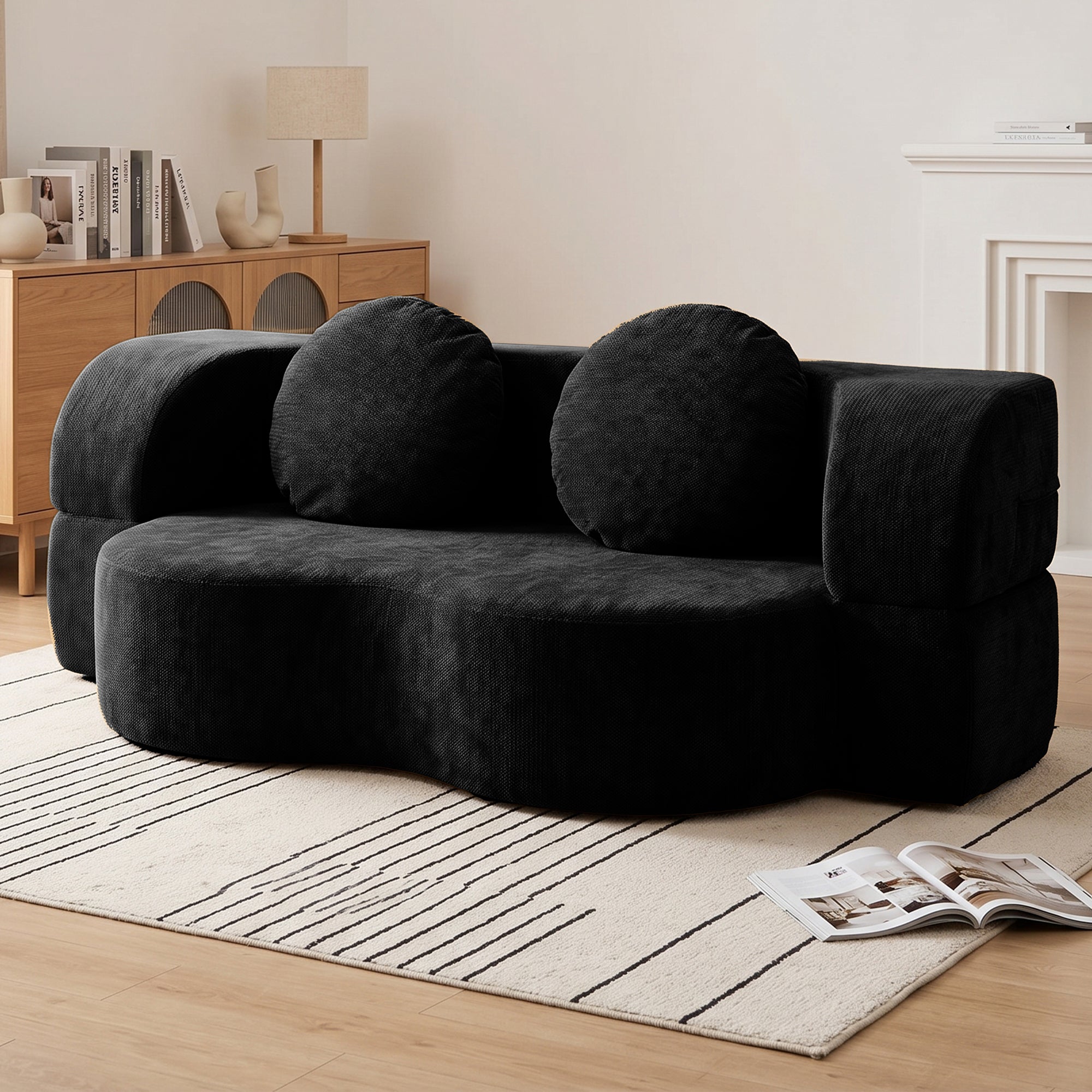 Vongrasig 77” Convertible Sofa Bed, Folding Boneless Couch, Floor Sofa 2-in-1 Curved Couch for Small Living Room, Apartment, Guest Room