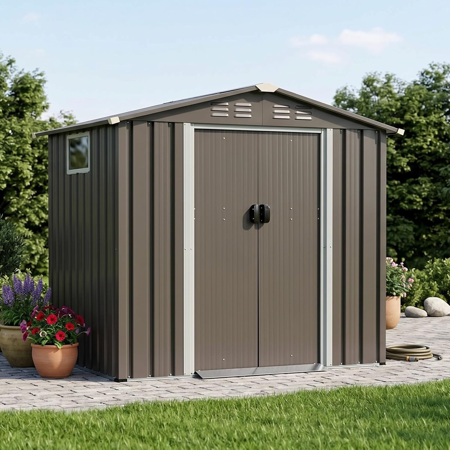 Vongrasig 6x4 FT Outdoor Storage Shed, Metal Graden Shed with Window and Lockable Door, All-Weather Tool Shed for Backyard Garden Patio Lawn