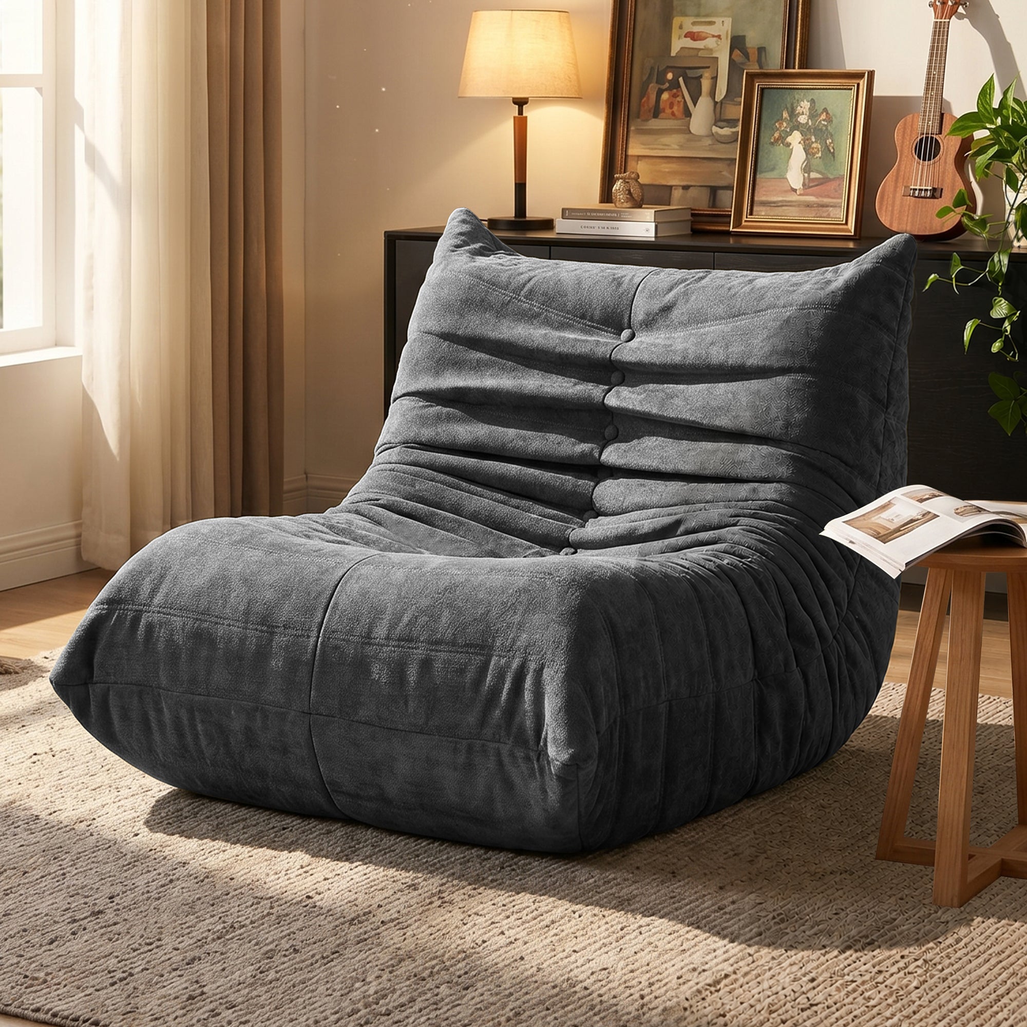 Vongrasig Bean Bag Chair for Adults, Line Fabric Lazy Sofa Couch, Memory Foam Filled Bean Bag Lounge Chair Perfect for Living Room, Bedroom and Office