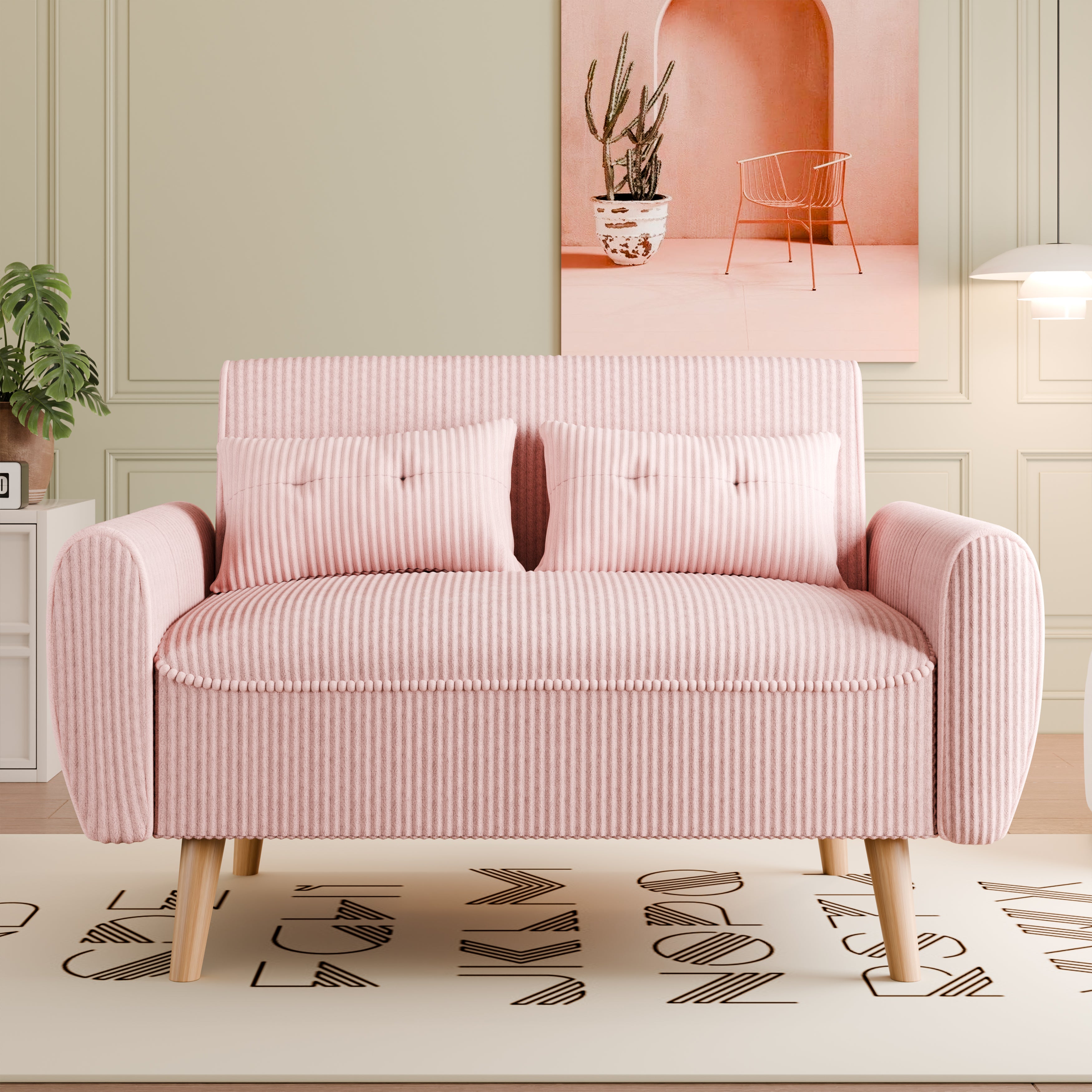 Vongrasig 48" Small Modern Loveseat Sofa, Mid Century Soft Corduroy Fabric 3-Seat Sofa Couch Tufted with Back Cushions and Tapered Legs for Living Room, Bedroom and Small Space