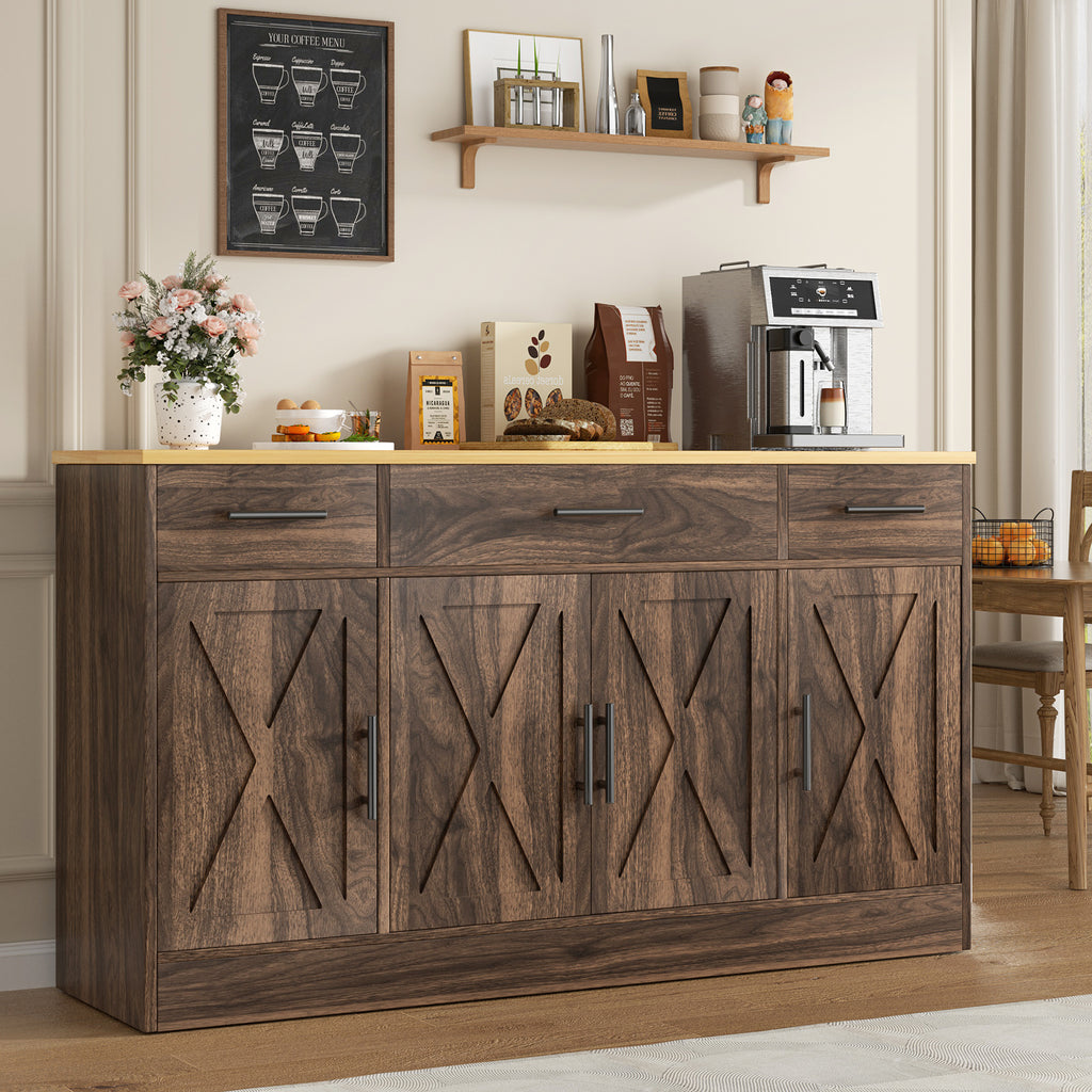Vongrasig Buffet Cabinet with Storage, Farmhouse Coffee Bar Cabinet with Drawers, 53” Large Modern Sideboard Buffet with Adjustable Shelves for Kitchen, Dining Room
