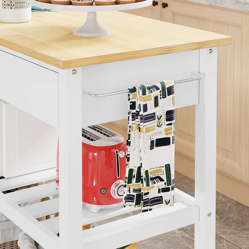 Walsunny 40¡®¡¯ Kitchen Island Storage & Bar Cart with Solid Wood Top#color_white (7278481473712)