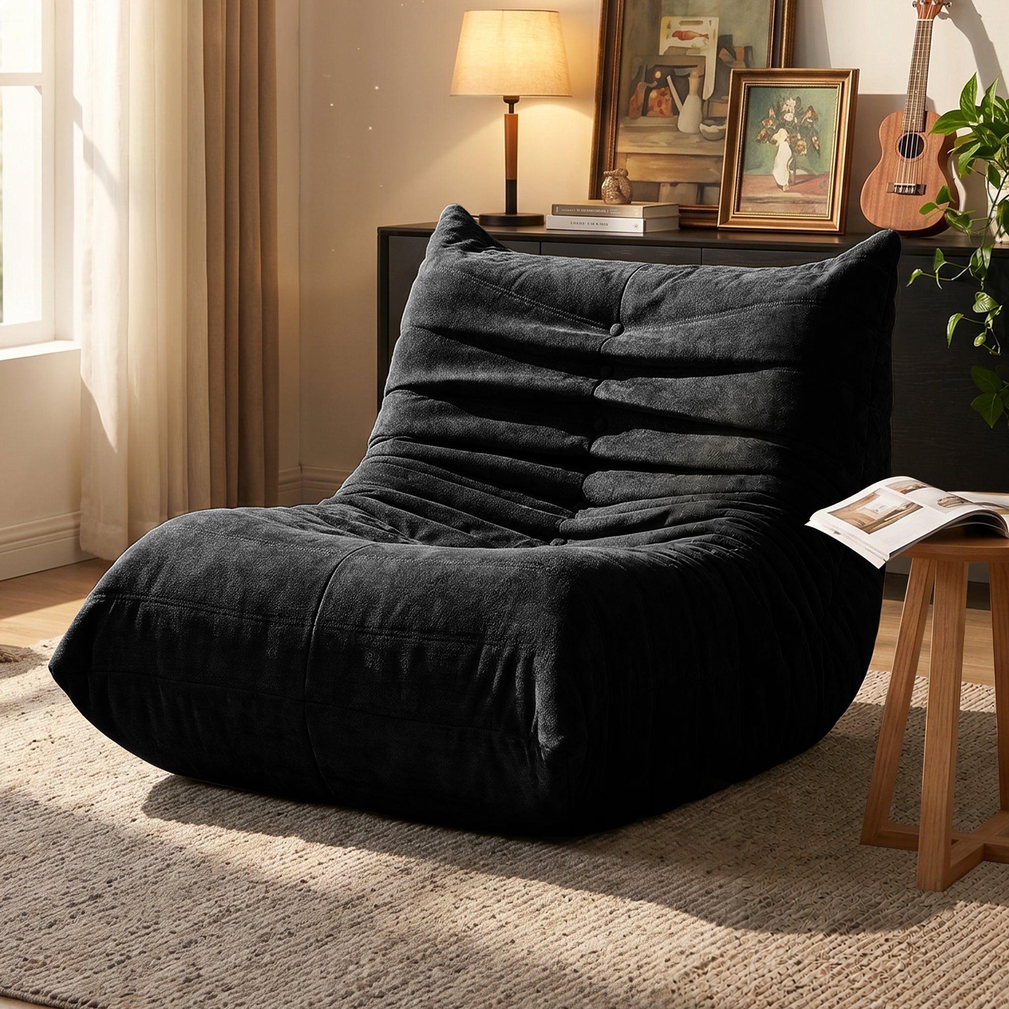 Vongrasig Bean Bag Chair for Adults, Line Fabric Lazy Sofa Couch, Memory Foam Filled Bean Bag Lounge Chair Perfect for Living Room, Bedroom and Office