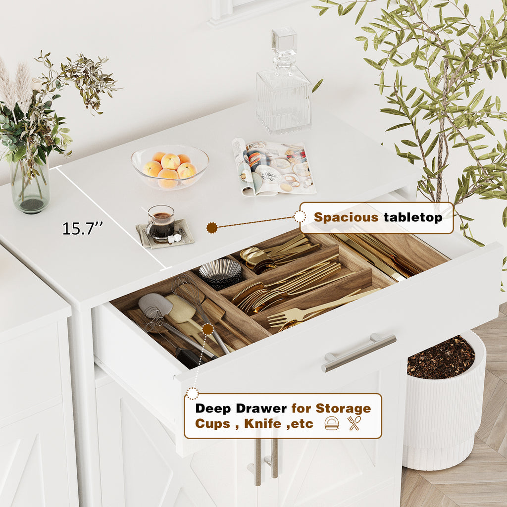 Vongrasig Farmhouse Coffee Bar Cabinet, Small Sideboard Buffet with Storage, Modern Kitchen Storage Cabinet with 1 Drawer and 2 Doors for Kitchen, Dining Room