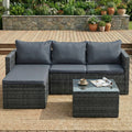 Patio Furniture Set with Detachable Soft Cushions, All Weather Outdoor PE Rattan Patio Conversation Sofa Set, Black Rattan/Grey