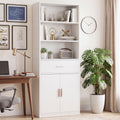 Vongrasig 71” Tall Bookshelf, Wood Bookcase with 1 Drawer & 2 Doors, 6 Tier Bookshelf with Storage, Display Book Shelf with Adjustable Shelf for Home Office, Living Room, Narrow Space