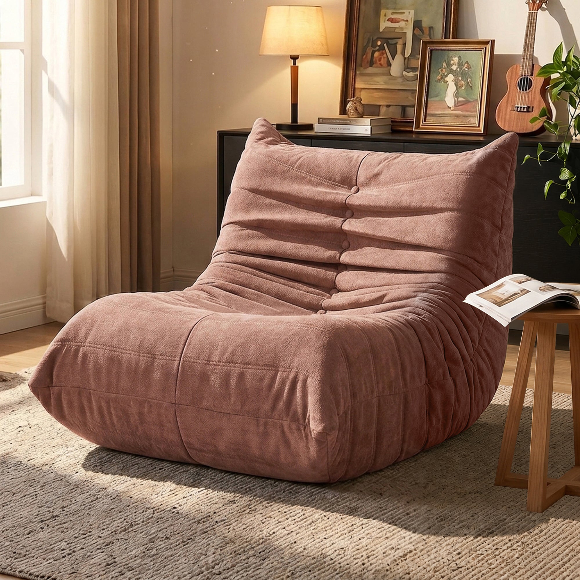 Vongrasig Bean Bag Chair for Adults, Line Fabric Lazy Sofa Couch, Memory Foam Filled Bean Bag Lounge Chair Perfect for Living Room, Bedroom and Office