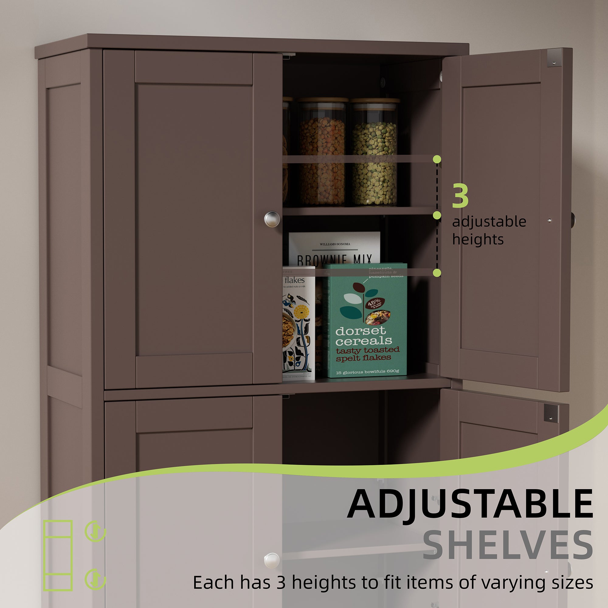 Vongrasig 42.6" Bathroom Storage Cabinet, Modern Floor Cabinet with Doors and Adjustable Shelves, Freestanding Accent Organizer Cupboard for Living Room, Entryway, Kitchen