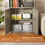 Vongrasig Farmhouse Bookcase with Doors & Storage, Tall 6-Tier Wood Bookshelf for Home Office Organization, Living Room Display, and Bedroom Storage Alternatives, 71-Inch Standing Shelf