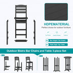 Vongrasig 3 Piece Patio Bar Set, All Weather HDPE High Bistro Stools Chair Set of 2 and Round Pub Bar Table, Outdoor High Top Patio Set for Lawn Garden, Balcony