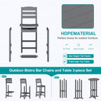Vongrasig 3 Piece Patio Bar Set, All Weather HDPE High Bistro Stools Chair Set of 2 and Round Pub Bar Table, Outdoor High Top Patio Set for Lawn Garden, Balcony