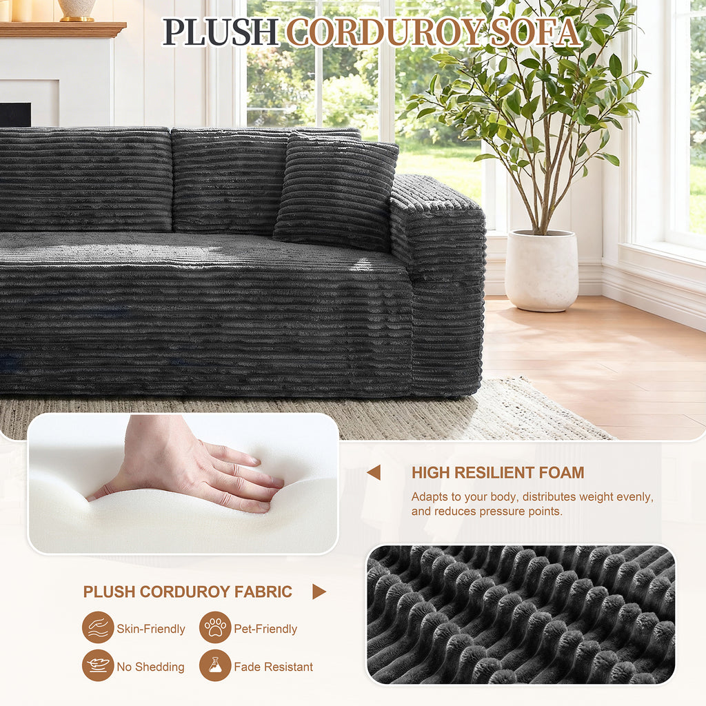 Vongrasig 103" Boneless Sectional Couches for Living Room, L-Shaped Chaise Modular Cloud Couch with Cup Holders on Armrests, Plush Corduroy Comfy Sofa with Memory Foam, No Assembly Required