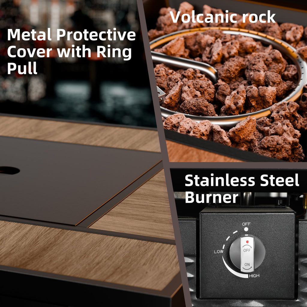 Walsunny 28" Propane Gas Fire Pit Table 50,000 BTU Square Outdoor Wicker (7436201689264)